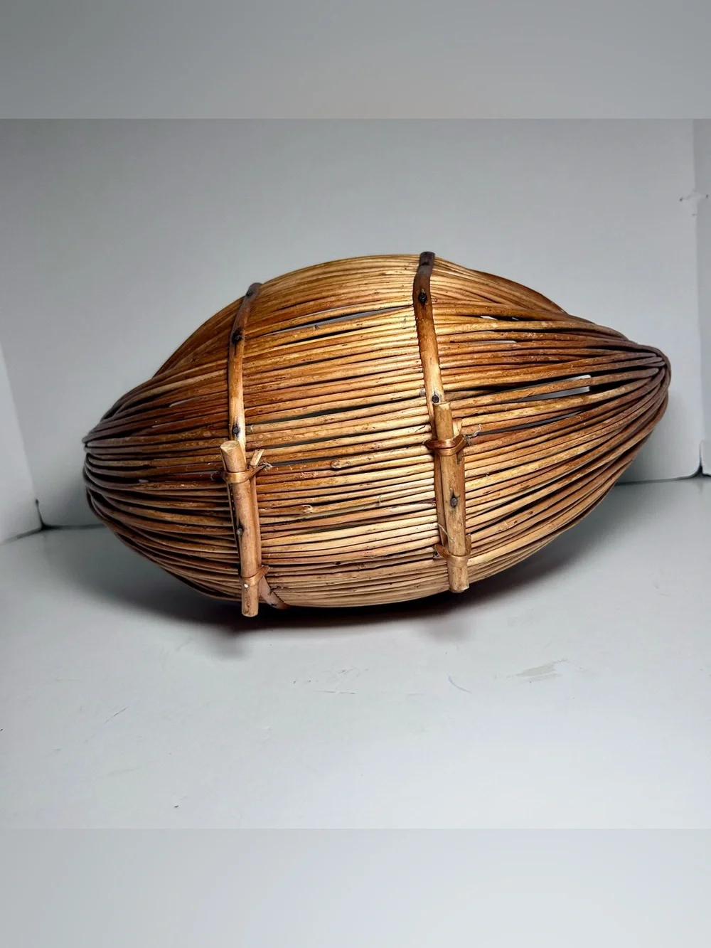 Vintage Boat Shaped Rattan Reed Handmade Fish Basket